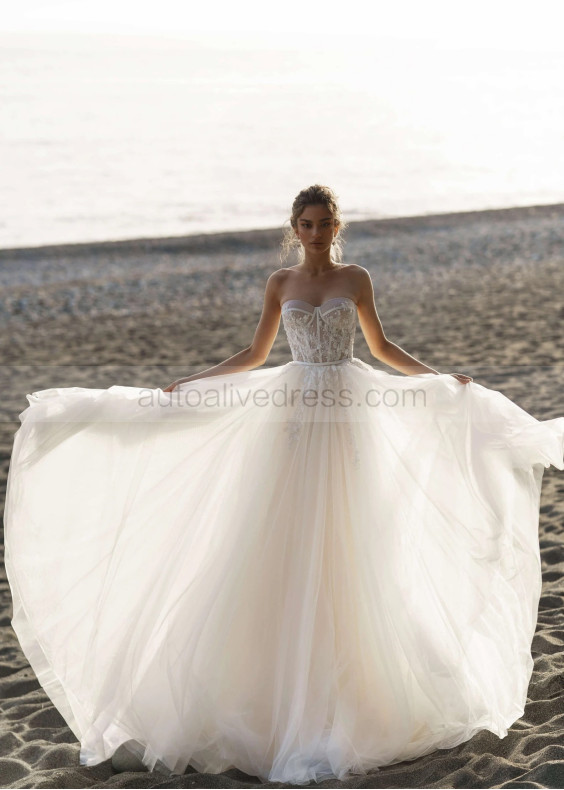 Sweetheart Neck Beaded Lace Tulle Structured Wedding Dress Sweetheart Neck Beaded Lace Tulle Structured Wedding Dress
